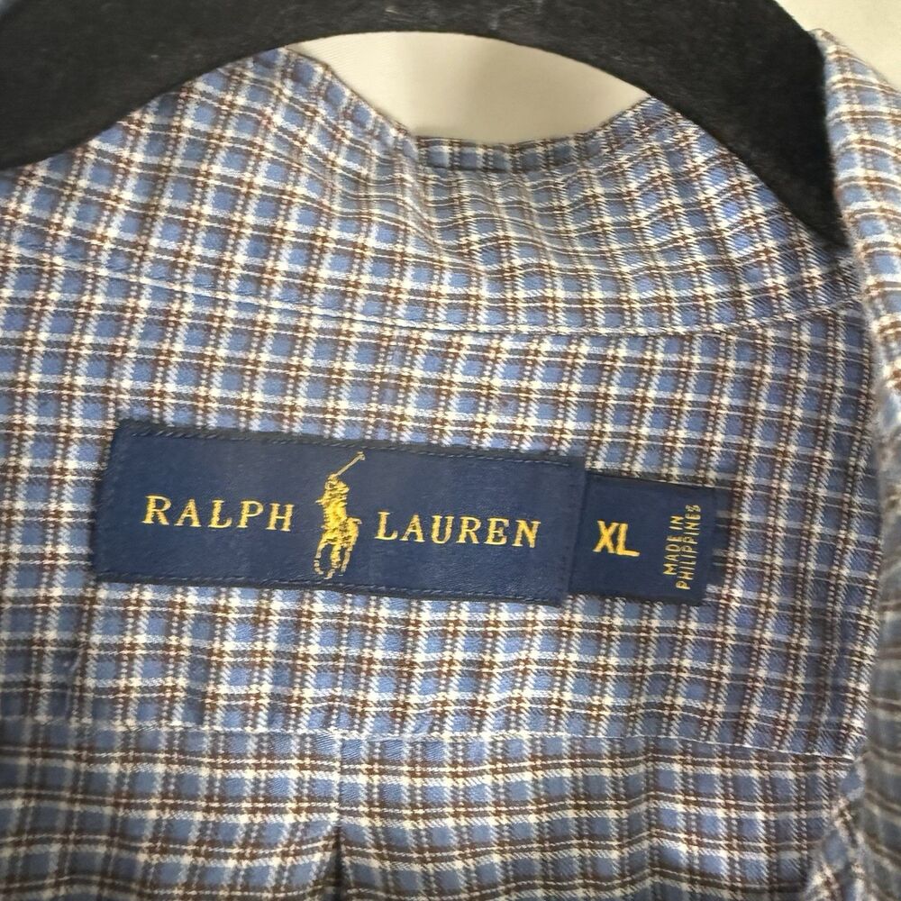 Ralph Lauren Dress Shirt Men's XL Blue Plaid Button Up Long Sleeve 100% Cotton - Picture 8 of 11